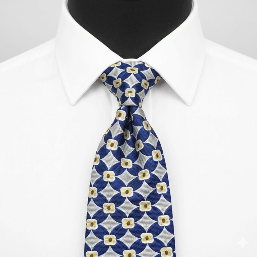 Cerruti 1881 Silk Tie France Geometric Art Office Wedding Formal Blue Gray